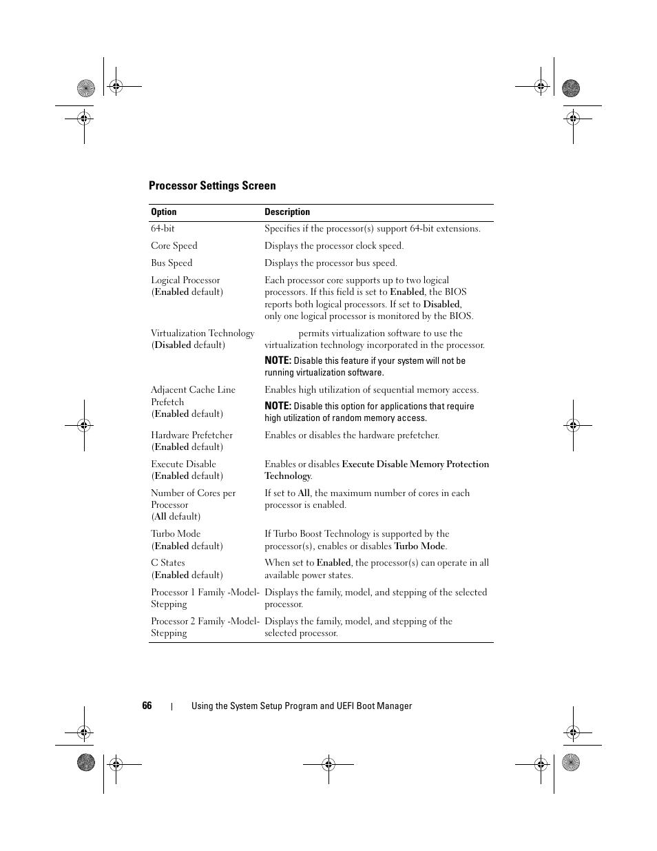 Processor settings screen | Dell PowerEdge R510 User Manual | Page 66 / 216