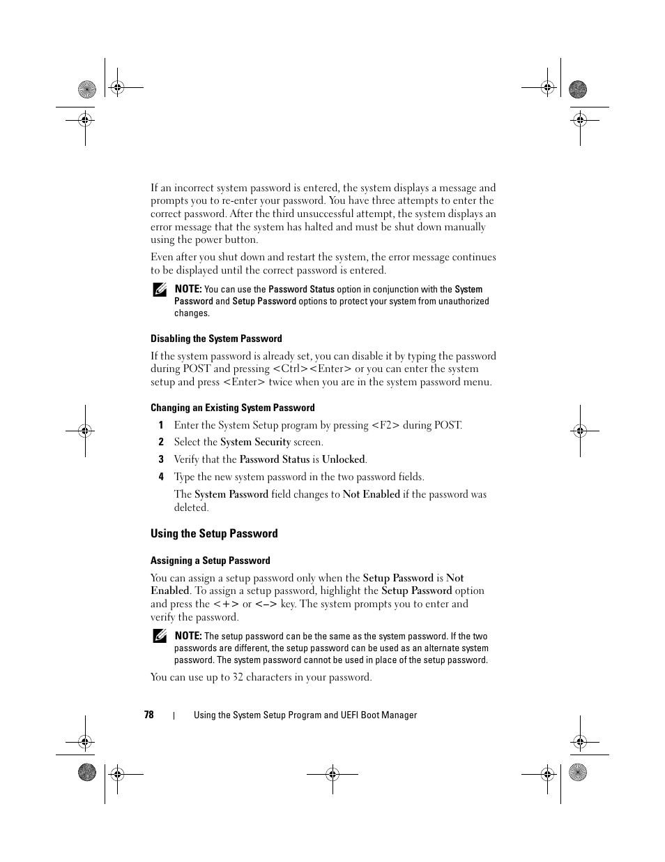 Using the setup password | Dell PowerEdge R510 User Manual | Page 78 / 216