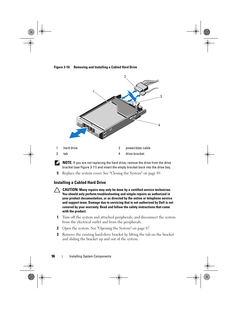 Installing a cabled hard drive | Dell PowerEdge R510 User Manual | Page 96 / 216