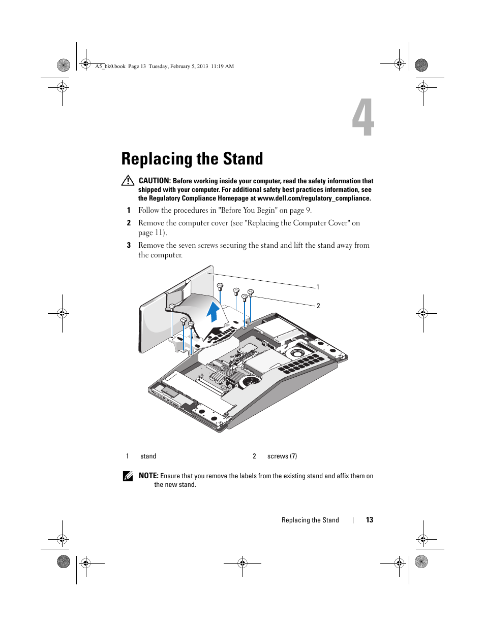 Replacing the stand | Dell XPS One 24 (Late 2008) User Manual | Page 13 / 50