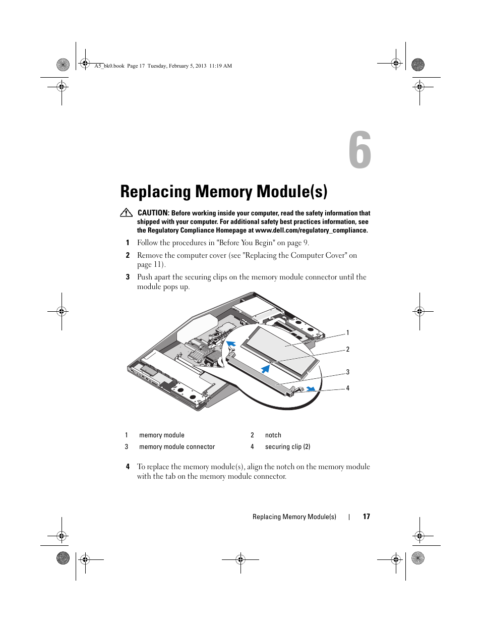 Replacing memory module(s) | Dell XPS One 24 (Late 2008) User Manual | Page 17 / 50