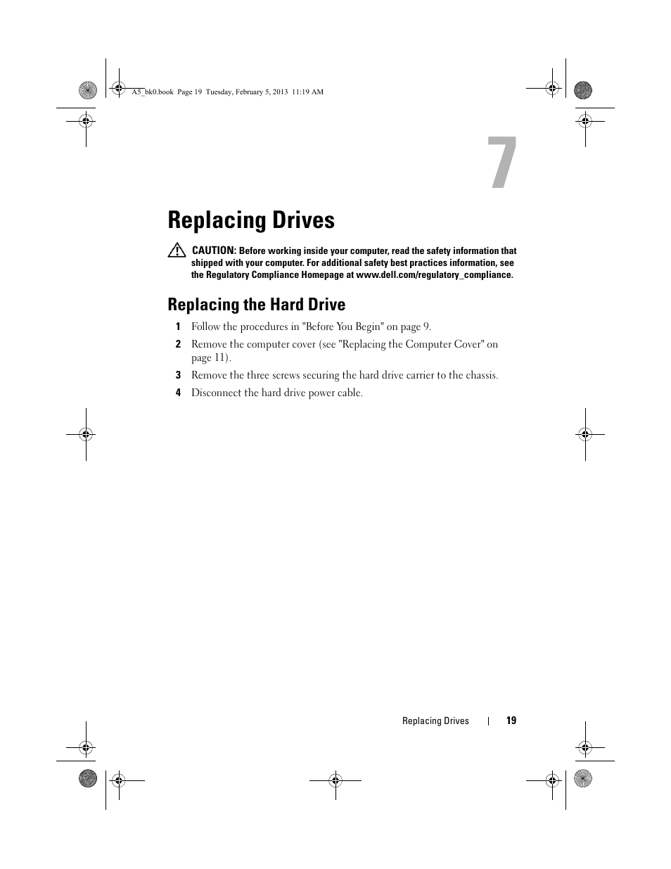 Replacing drives, Replacing the hard drive | Dell XPS One 24 (Late 2008) User Manual | Page 19 / 50