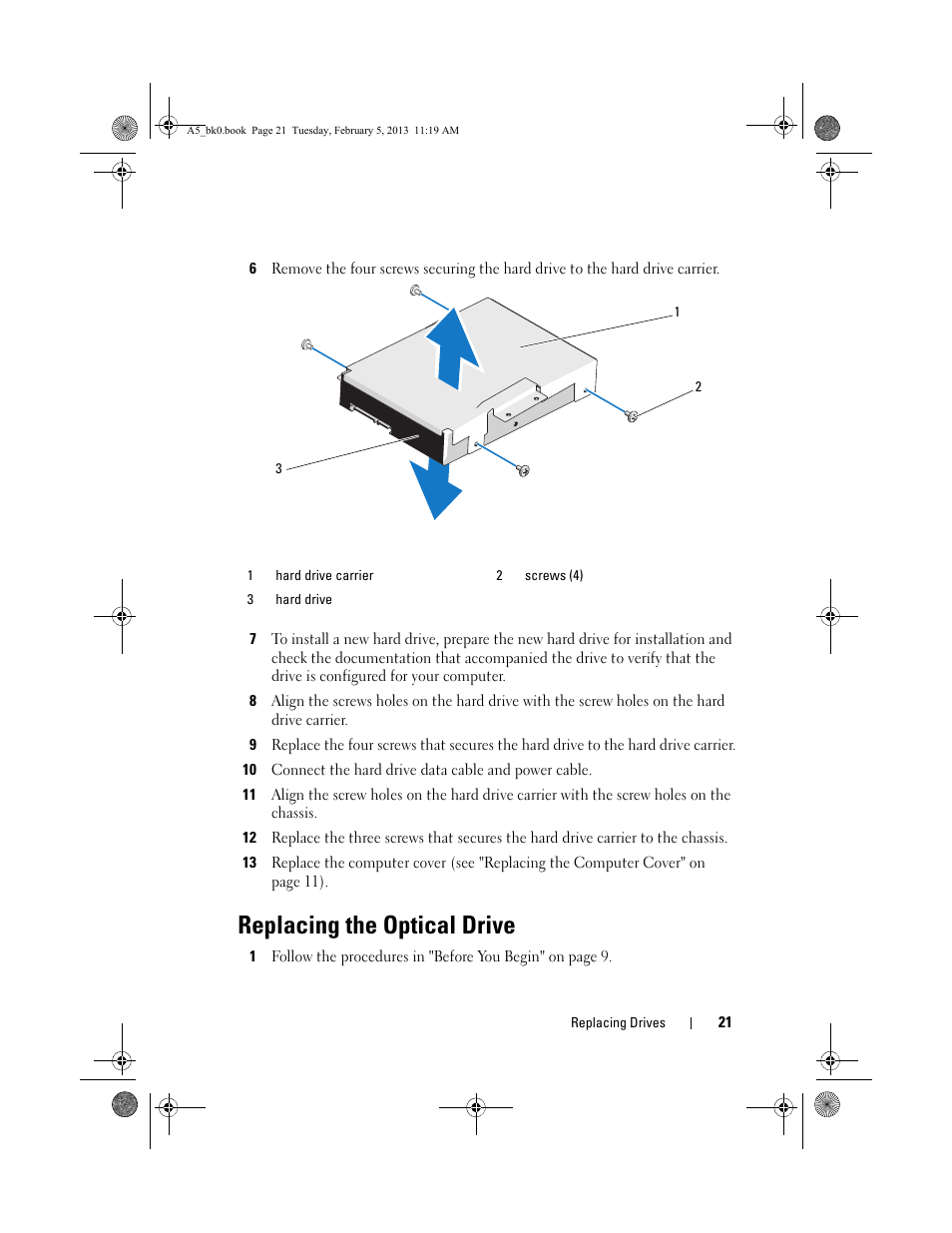 Replacing the optical drive | Dell XPS One 24 (Late 2008) User Manual | Page 21 / 50