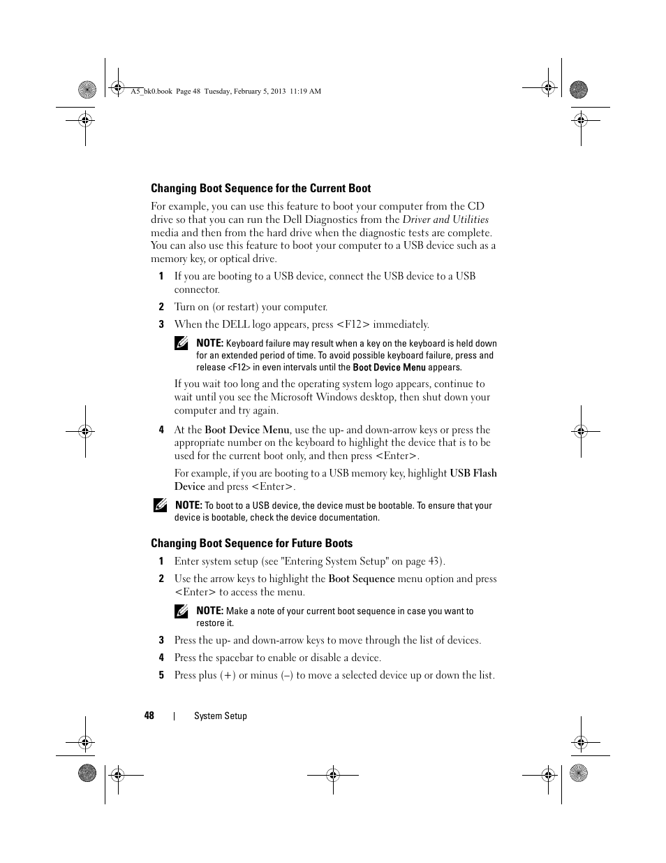 Changing boot sequence for the current boot, Changing boot sequence for future boots | Dell XPS One 24 (Late 2008) User Manual | Page 48 / 50