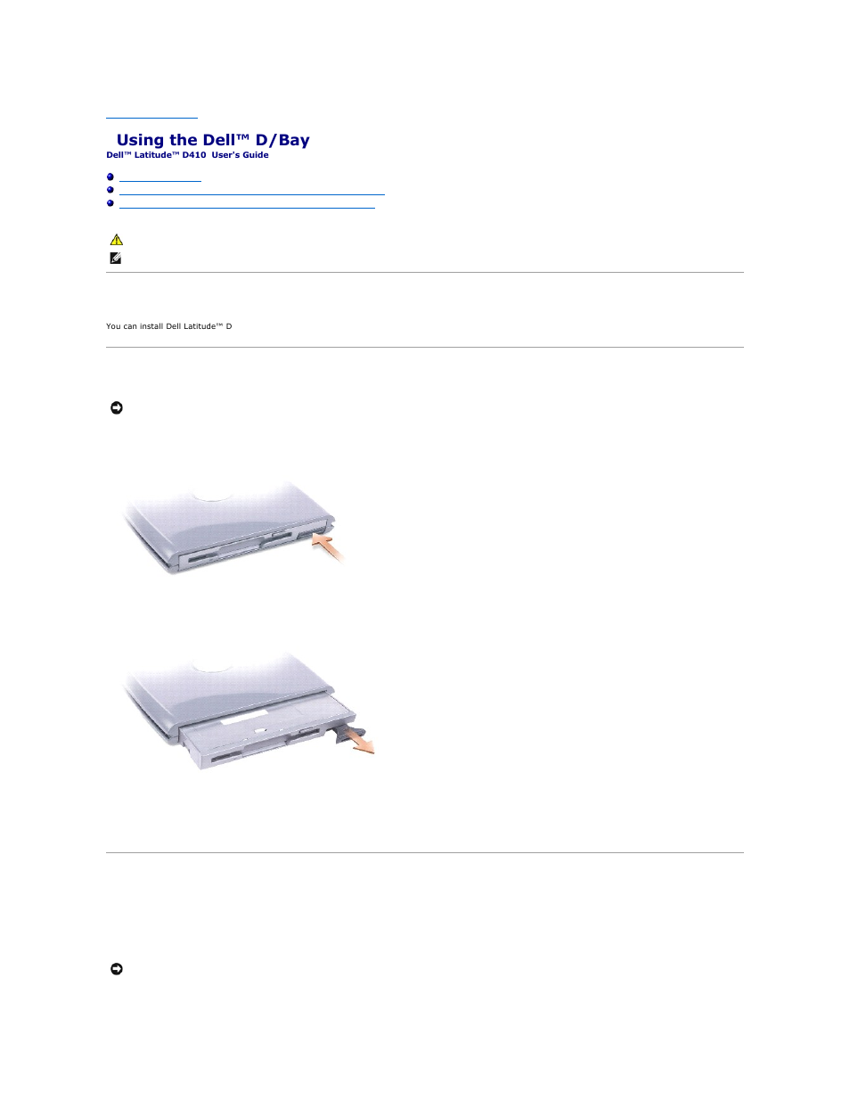 Using the dell™ d/bay, About the dell d/bay | Dell Latitude D410 User Manual | Page 15 / 107