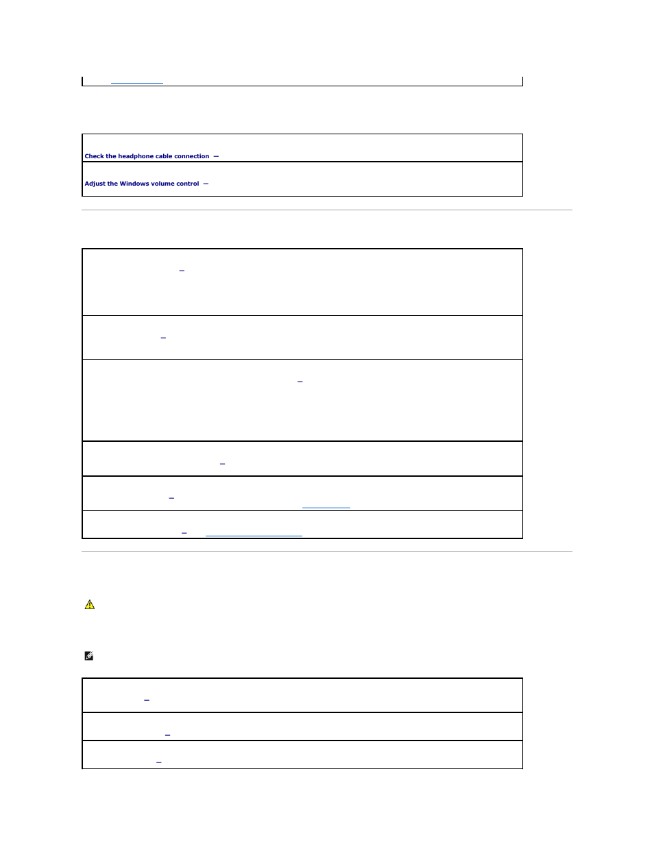 Touch pad or mouse problems, Video and display problems, No sound from headphones | If the display is blank | Dell Latitude D410 User Manual | Page 92 / 107