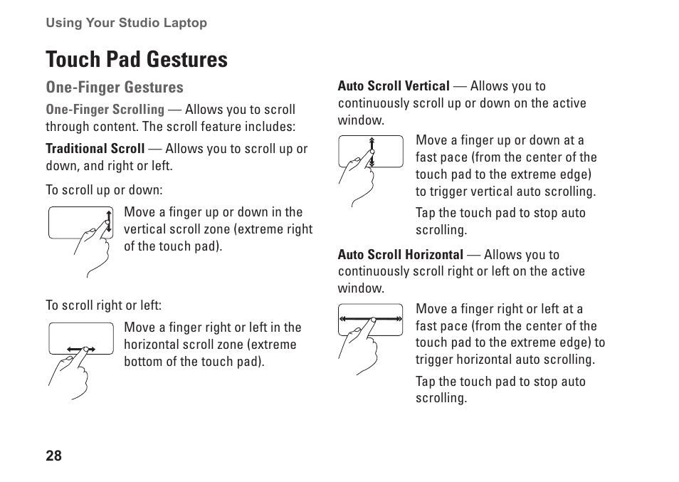 Touch pad gestures | Dell Studio 1450 (Mid 2009) User Manual | Page 30 / 94