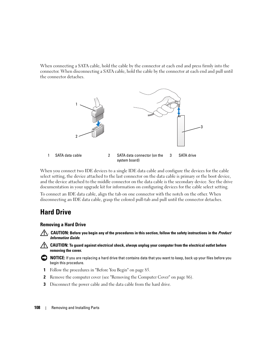 Hard drive, Removing a hard drive | Dell XPS 720 (Mid 2007) User Manual | Page 108 / 218