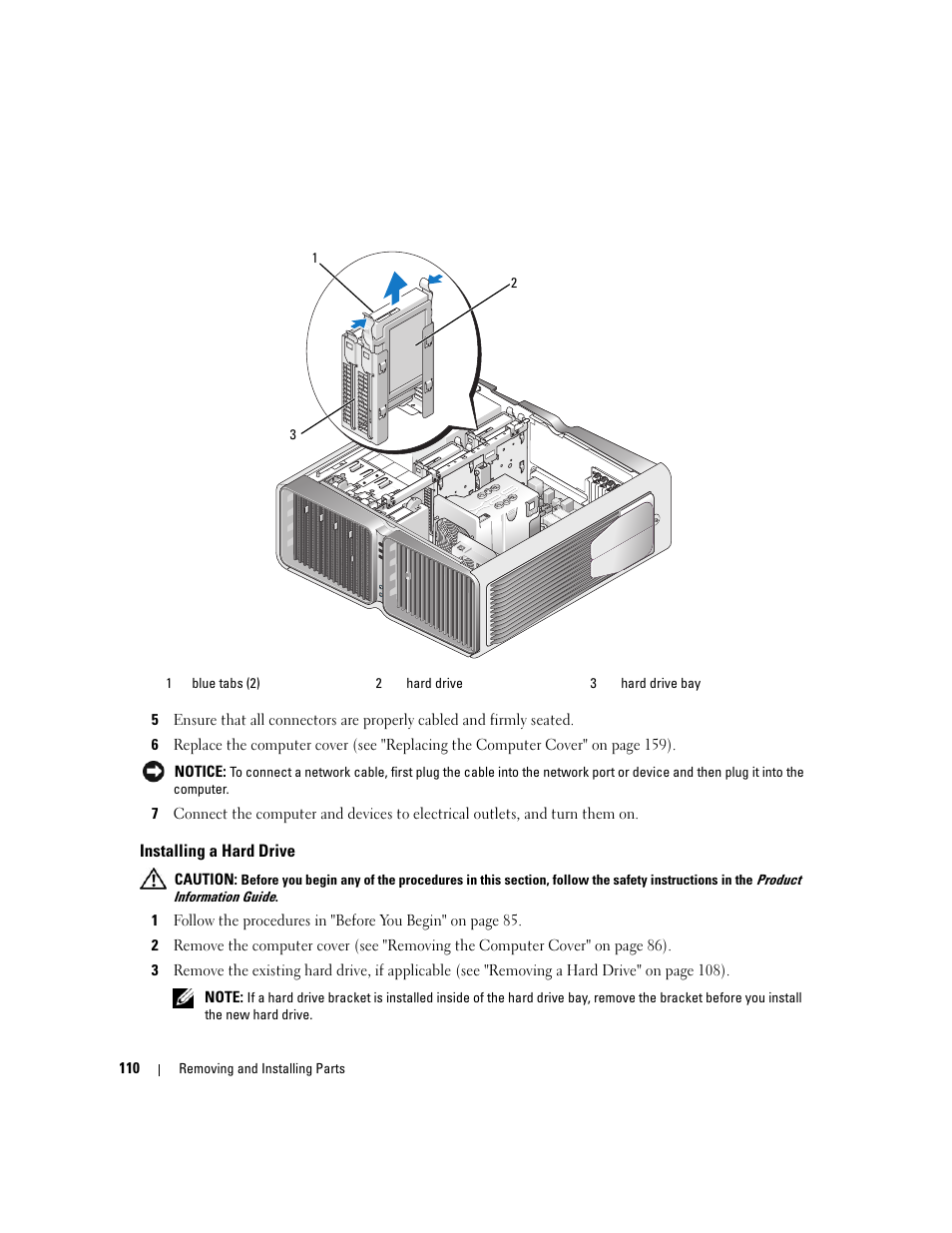 Installing a hard drive | Dell XPS 720 (Mid 2007) User Manual | Page 110 / 218