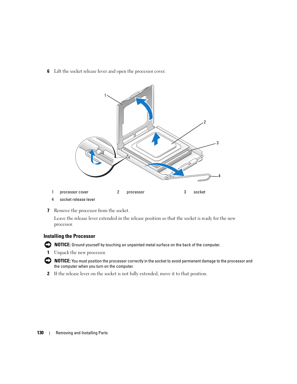 Installing the processor | Dell XPS 720 (Mid 2007) User Manual | Page 130 / 218