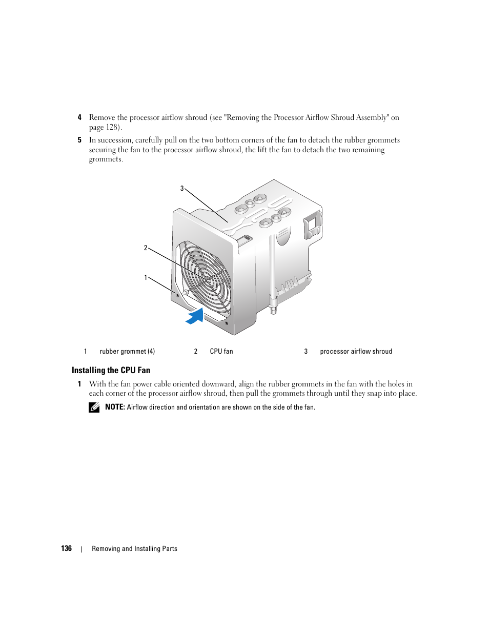 Installing the cpu fan | Dell XPS 720 (Mid 2007) User Manual | Page 136 / 218