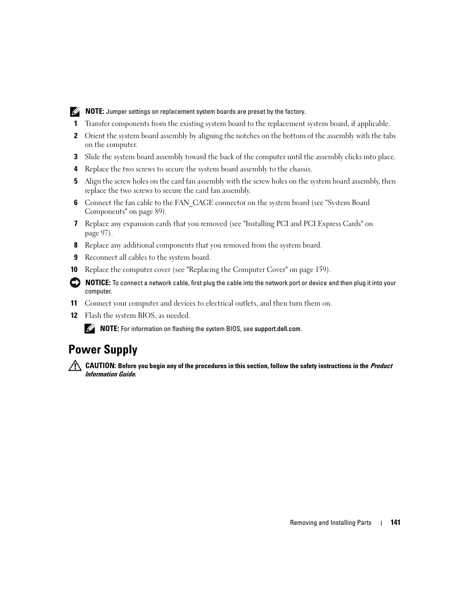 Power supply | Dell XPS 720 (Mid 2007) User Manual | Page 141 / 218
