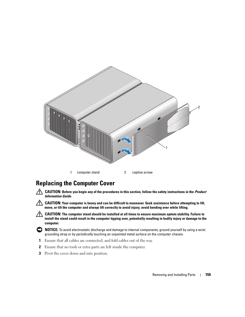 Replacing the computer cover | Dell XPS 720 (Mid 2007) User Manual | Page 159 / 218