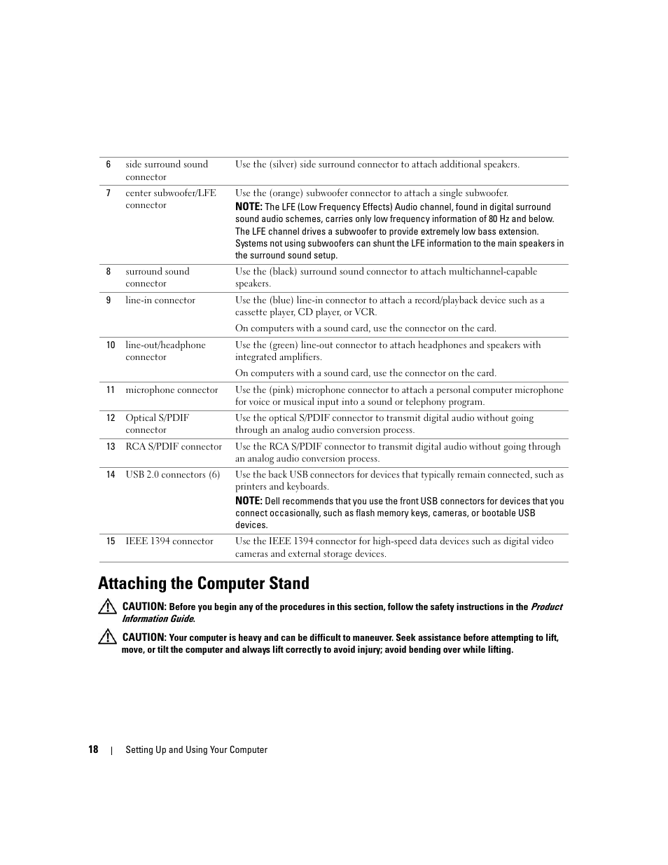 Attaching the computer stand | Dell XPS 720 (Mid 2007) User Manual | Page 18 / 218