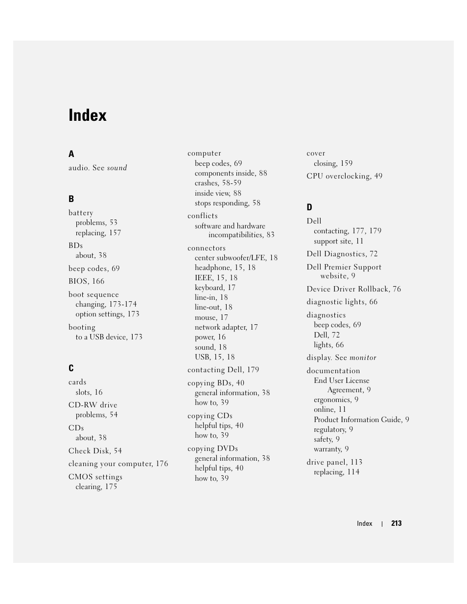 Index | Dell XPS 720 (Mid 2007) User Manual | Page 213 / 218