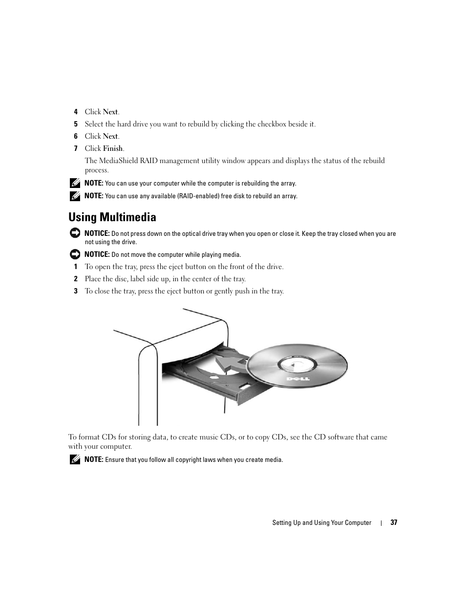 Using multimedia | Dell XPS 720 (Mid 2007) User Manual | Page 37 / 218