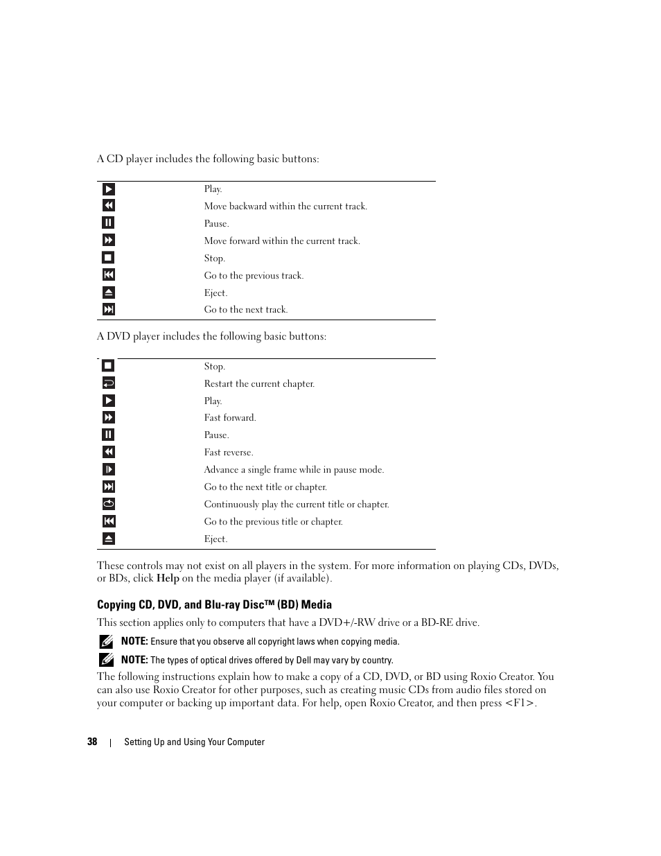 Copying cd, dvd, and blu-ray disc™ (bd) media | Dell XPS 720 (Mid 2007) User Manual | Page 38 / 218