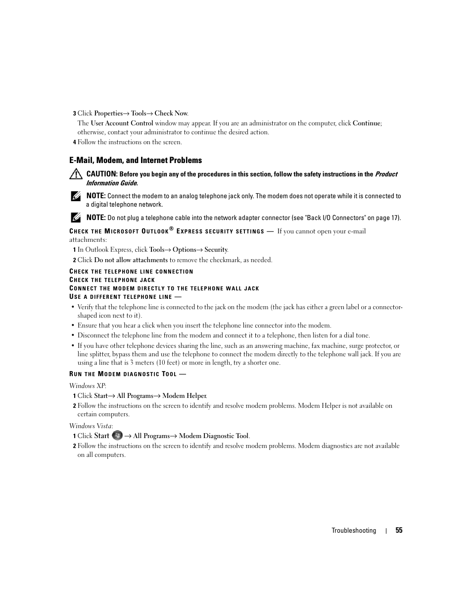 E-mail, modem, and internet problems | Dell XPS 720 (Mid 2007) User Manual | Page 55 / 218