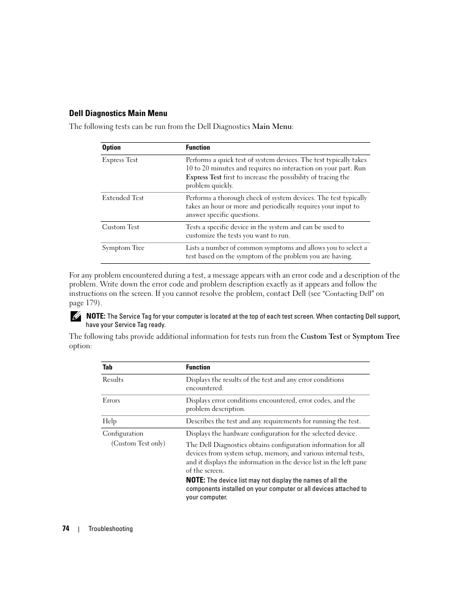 Dell diagnostics main menu | Dell XPS 720 (Mid 2007) User Manual | Page 74 / 218