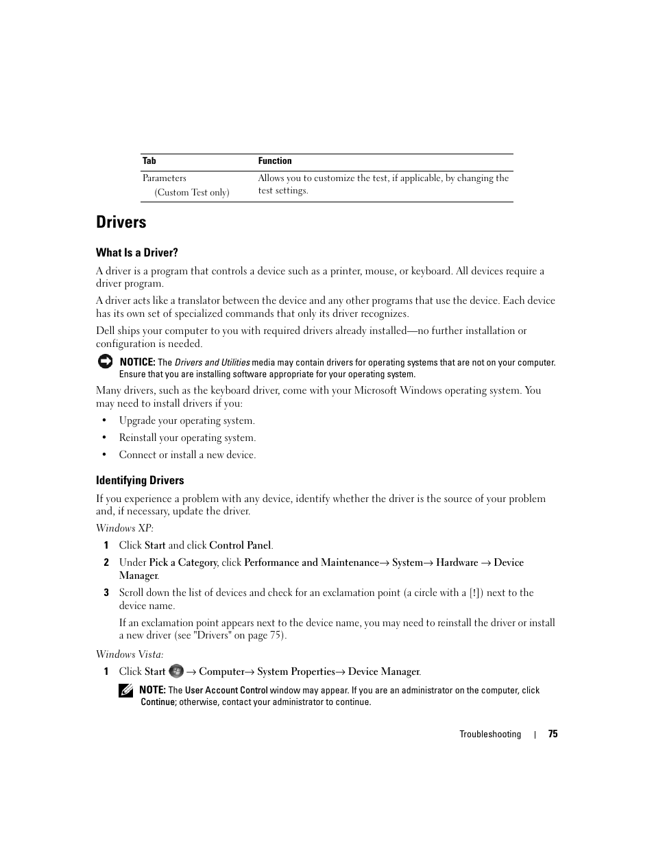 Drivers, What is a driver, Identifying drivers | Dell XPS 720 (Mid 2007) User Manual | Page 75 / 218