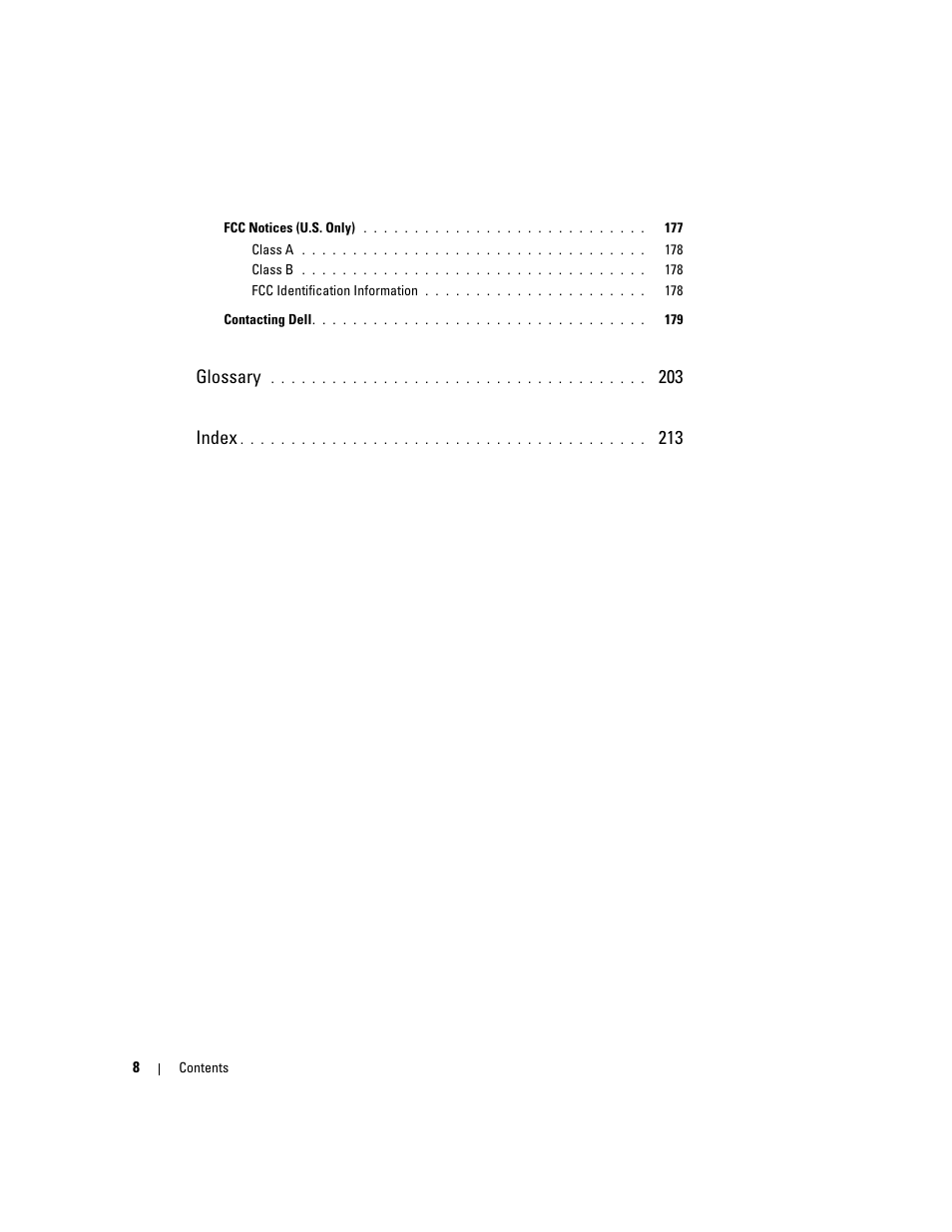 Glossary, 203 index | Dell XPS 720 (Mid 2007) User Manual | Page 8 / 218