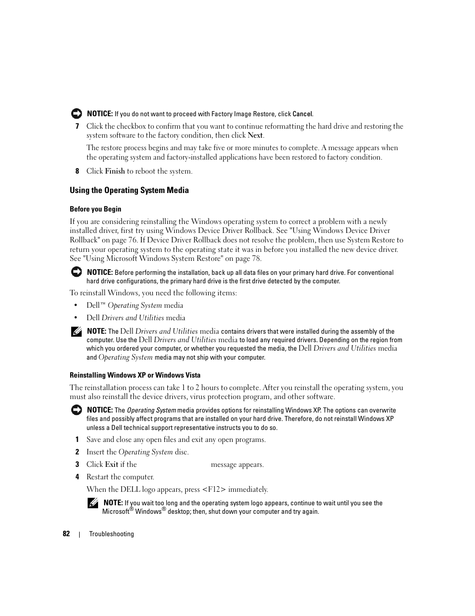 Using the operating system media | Dell XPS 720 (Mid 2007) User Manual | Page 82 / 218