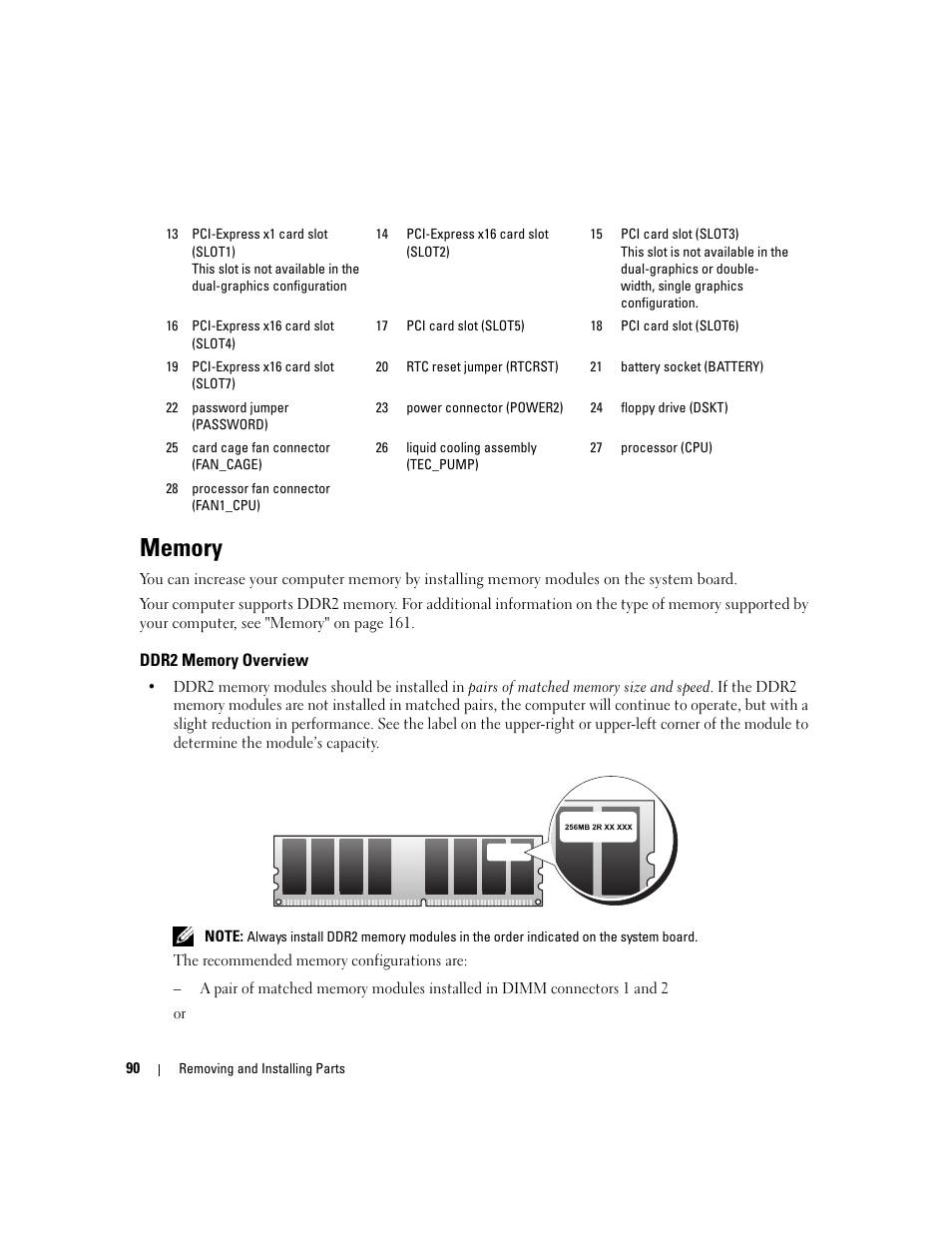 Memory, Ddr2 memory overview | Dell XPS 720 (Mid 2007) User Manual | Page 90 / 218