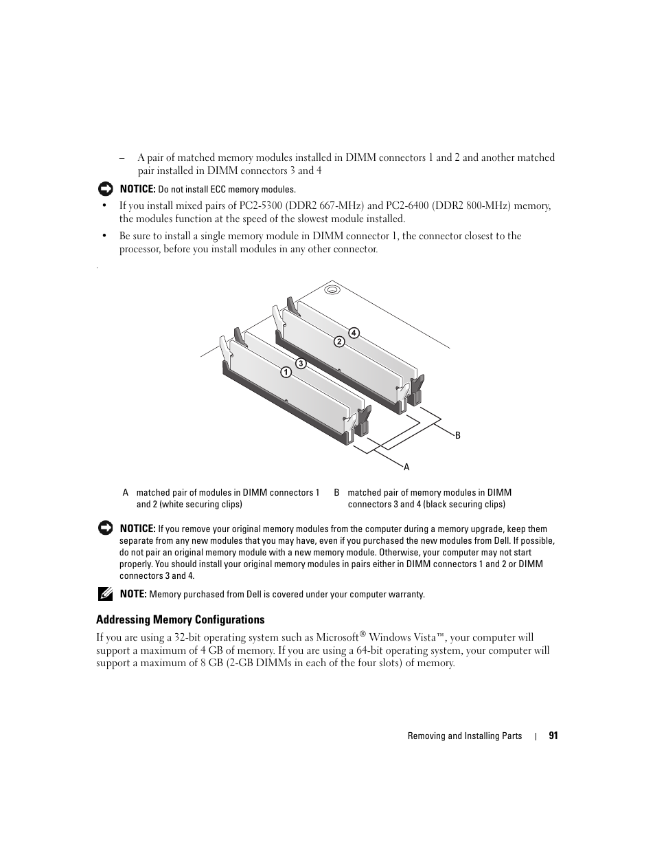 Addressing memory configurations | Dell XPS 720 (Mid 2007) User Manual | Page 91 / 218