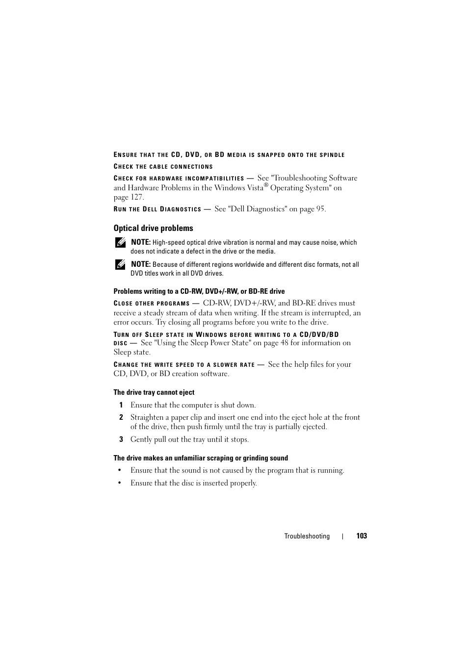 Optical drive problems | Dell Inspiron 1526 (Late 2007) User Manual | Page 105 / 206