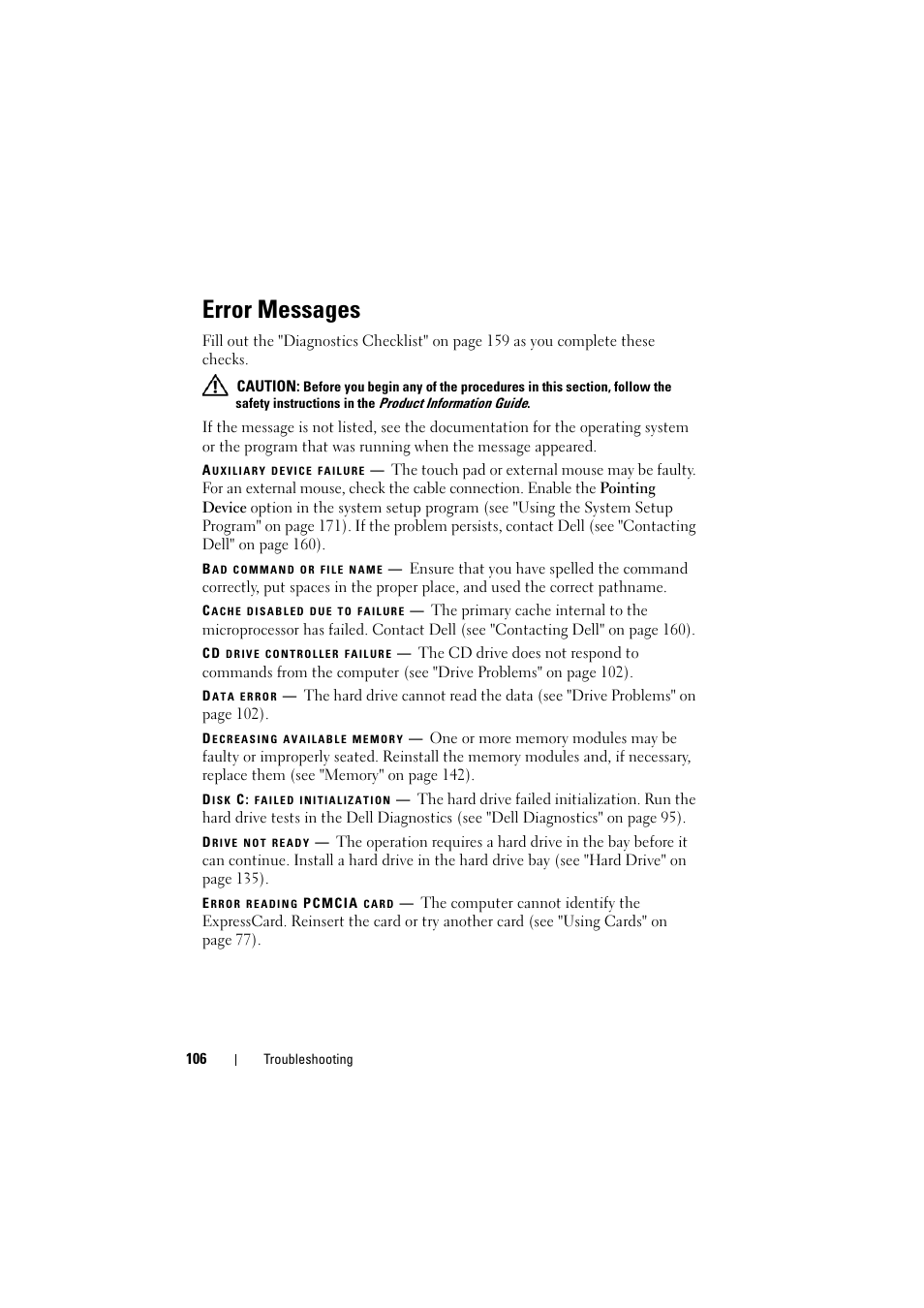 Error messages | Dell Inspiron 1526 (Late 2007) User Manual | Page 108 / 206