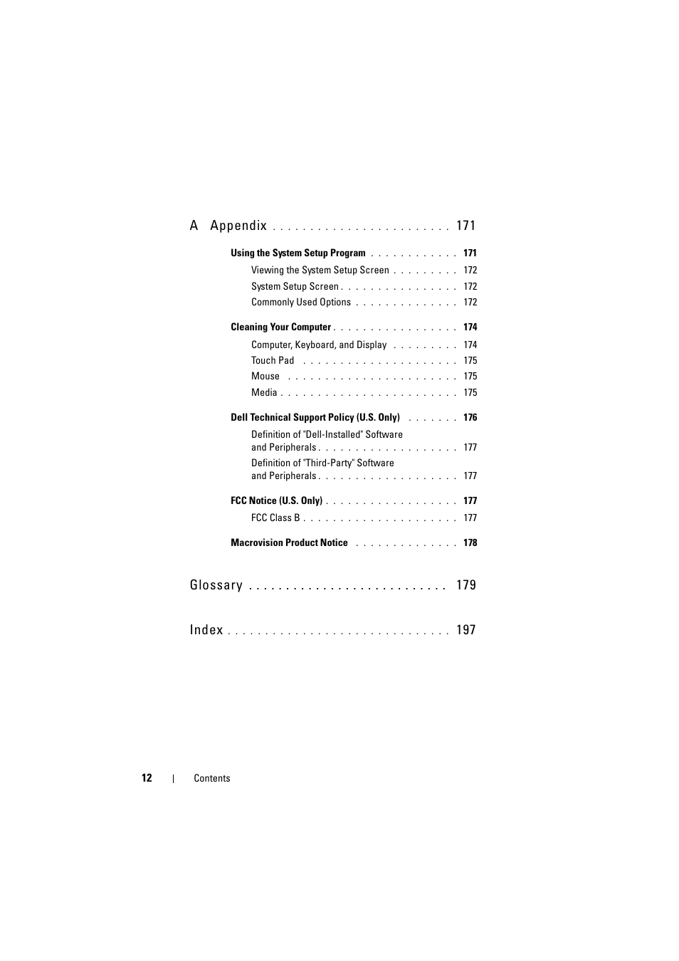 A appendix, Glossary index | Dell Inspiron 1526 (Late 2007) User Manual | Page 12 / 206