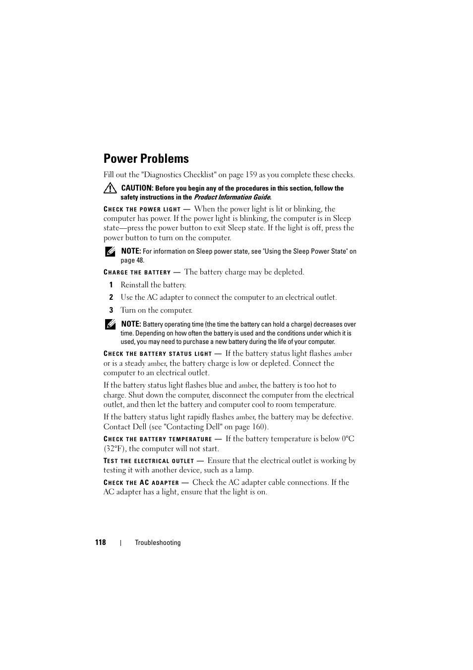 Power problems | Dell Inspiron 1526 (Late 2007) User Manual | Page 120 / 206