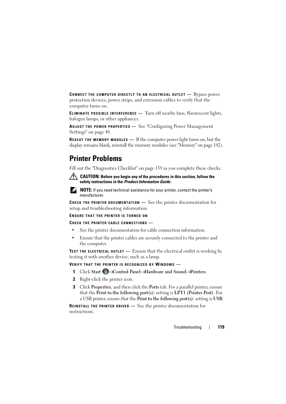 Printer problems | Dell Inspiron 1526 (Late 2007) User Manual | Page 121 / 206