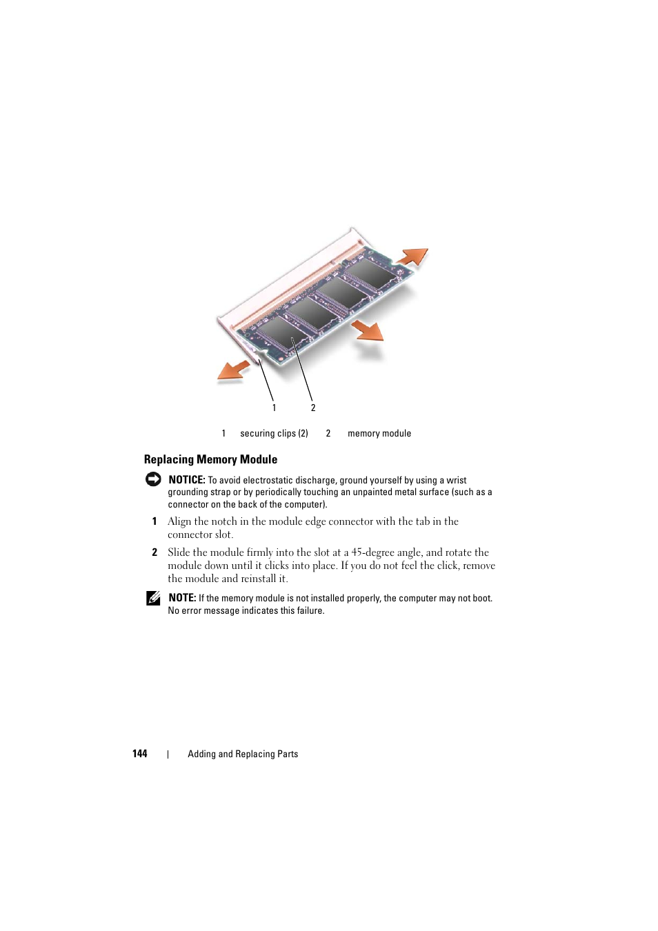 Replacing memory module | Dell Inspiron 1526 (Late 2007) User Manual | Page 146 / 206