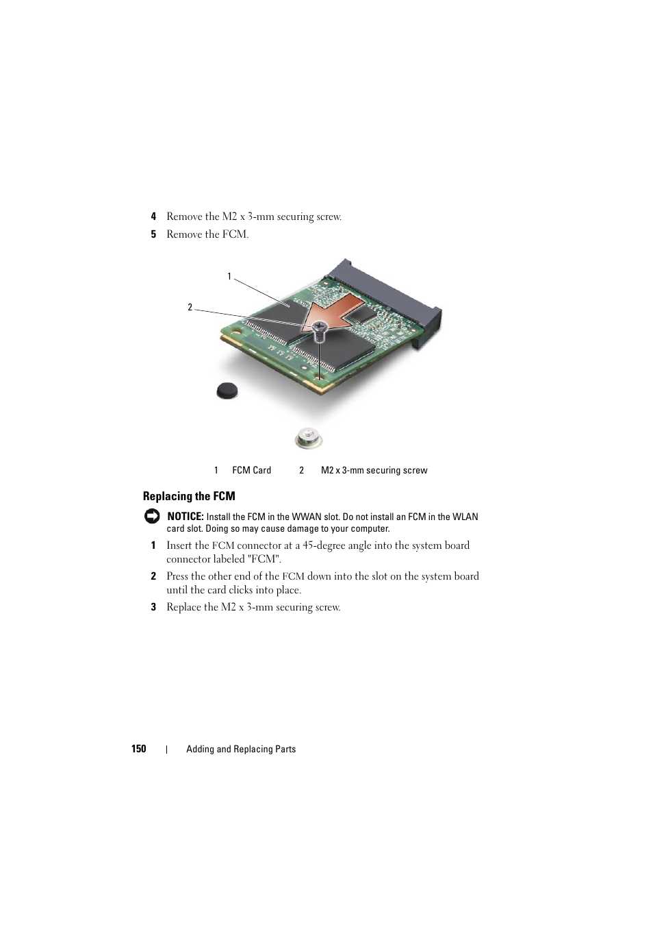 Replacing the fcm | Dell Inspiron 1526 (Late 2007) User Manual | Page 152 / 206