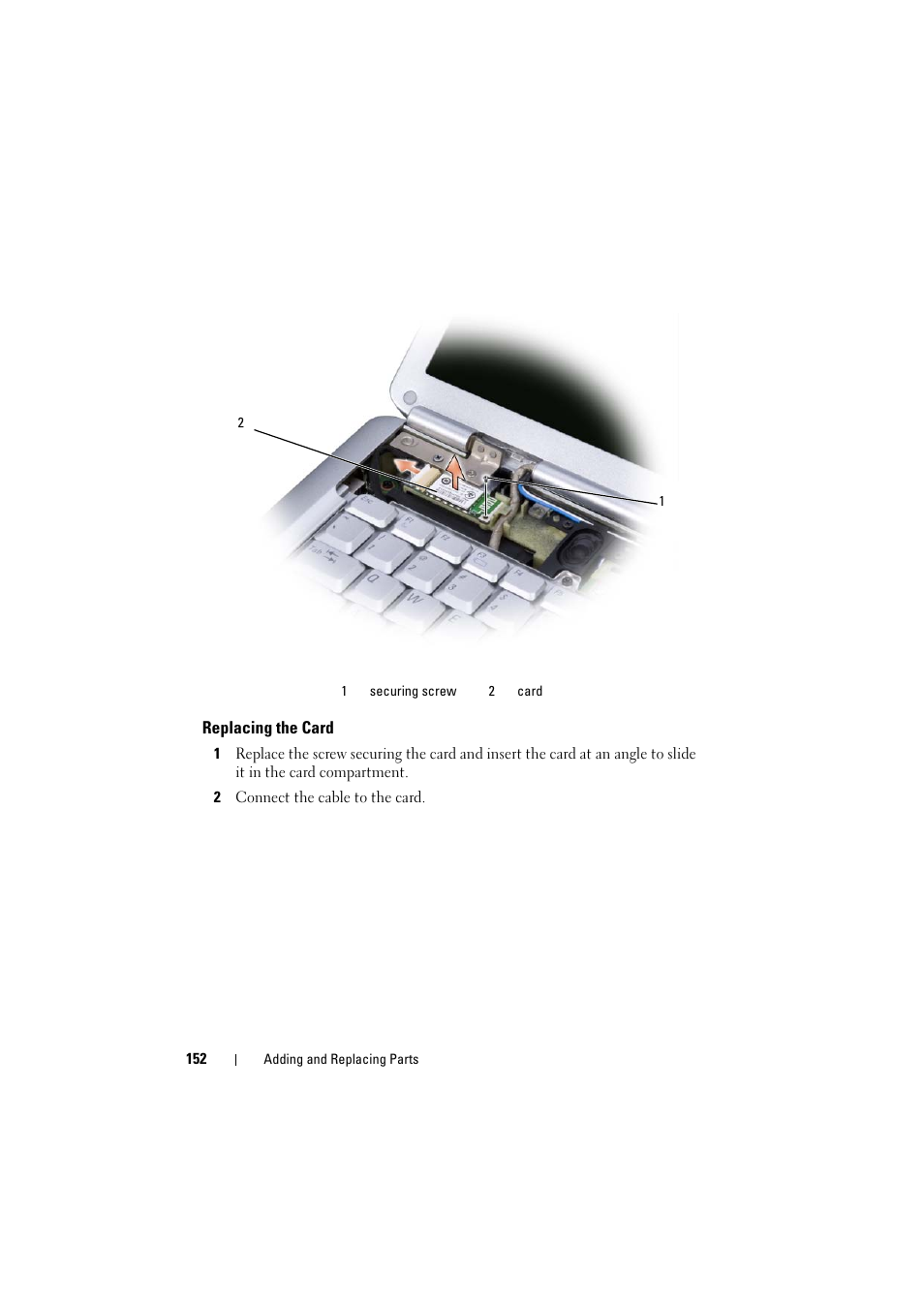 Replacing the card | Dell Inspiron 1526 (Late 2007) User Manual | Page 154 / 206
