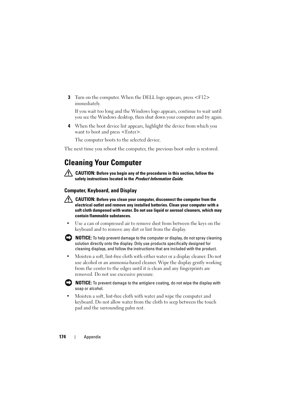 Cleaning your computer, Computer, keyboard, and display | Dell Inspiron 1526 (Late 2007) User Manual | Page 176 / 206