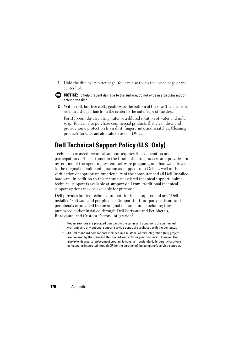 Dell technical support policy (u.s. only) | Dell Inspiron 1526 (Late 2007) User Manual | Page 178 / 206