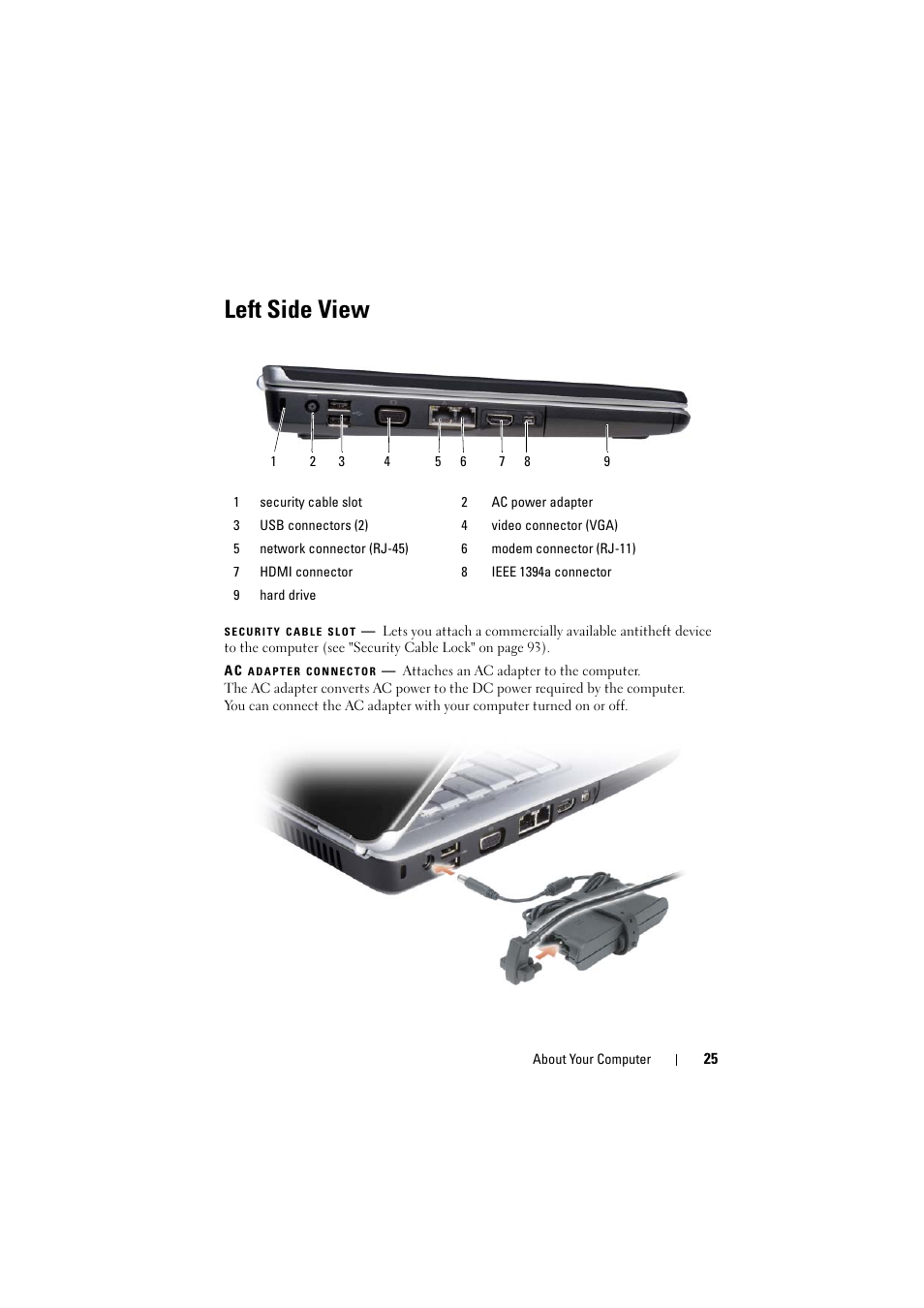 Left side view | Dell Inspiron 1526 (Late 2007) User Manual | Page 25 / 206