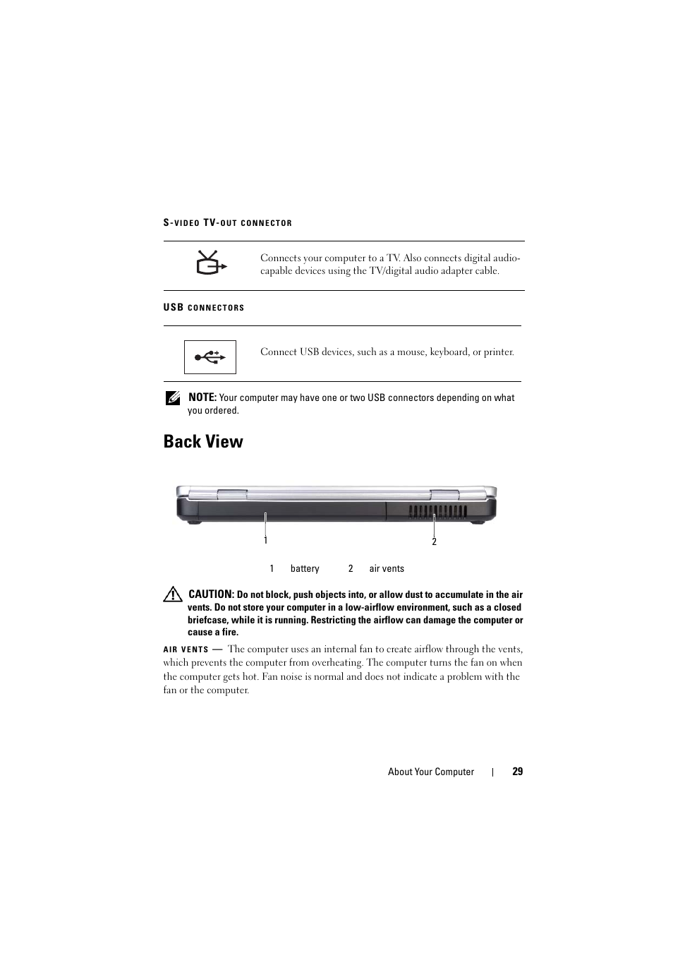 Back view | Dell Inspiron 1526 (Late 2007) User Manual | Page 29 / 206
