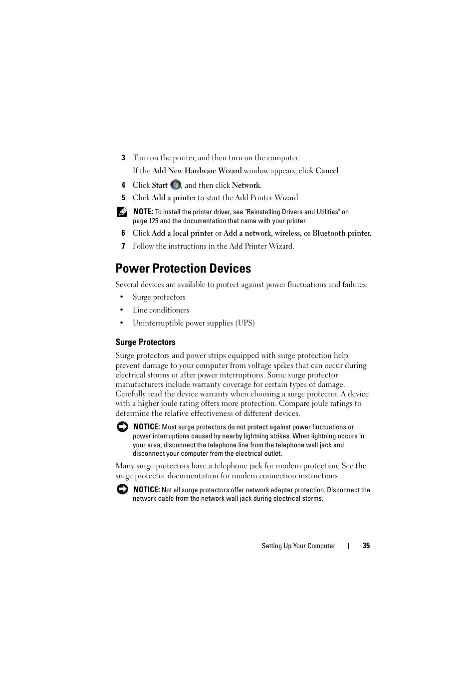 Power protection devices, Surge protectors | Dell Inspiron 1526 (Late 2007) User Manual | Page 35 / 206
