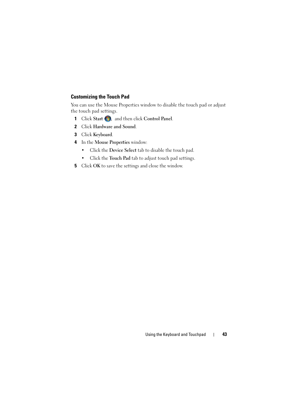 Customizing the touch pad | Dell Inspiron 1526 (Late 2007) User Manual | Page 43 / 206