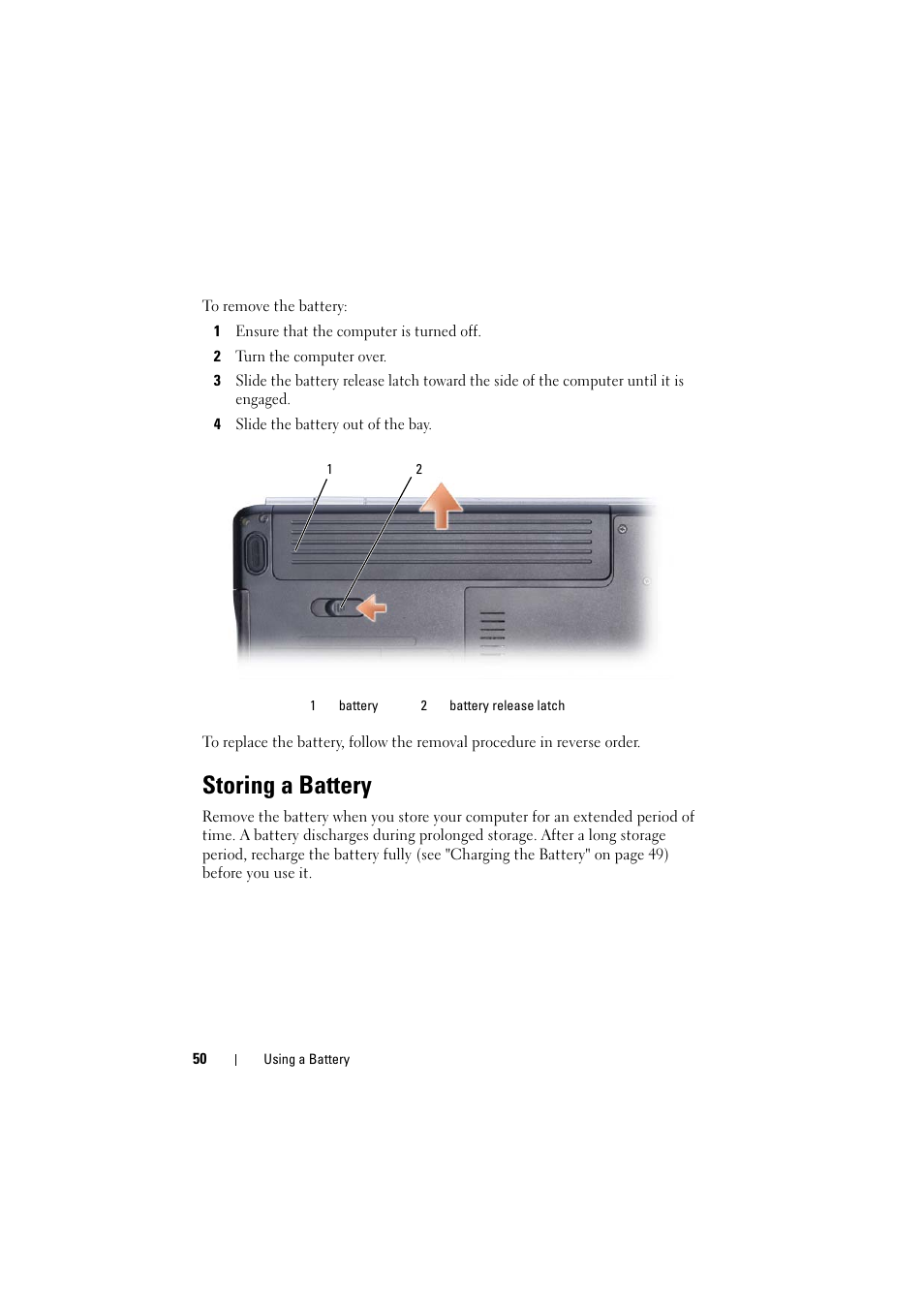 Storing a battery | Dell Inspiron 1526 (Late 2007) User Manual | Page 50 / 206