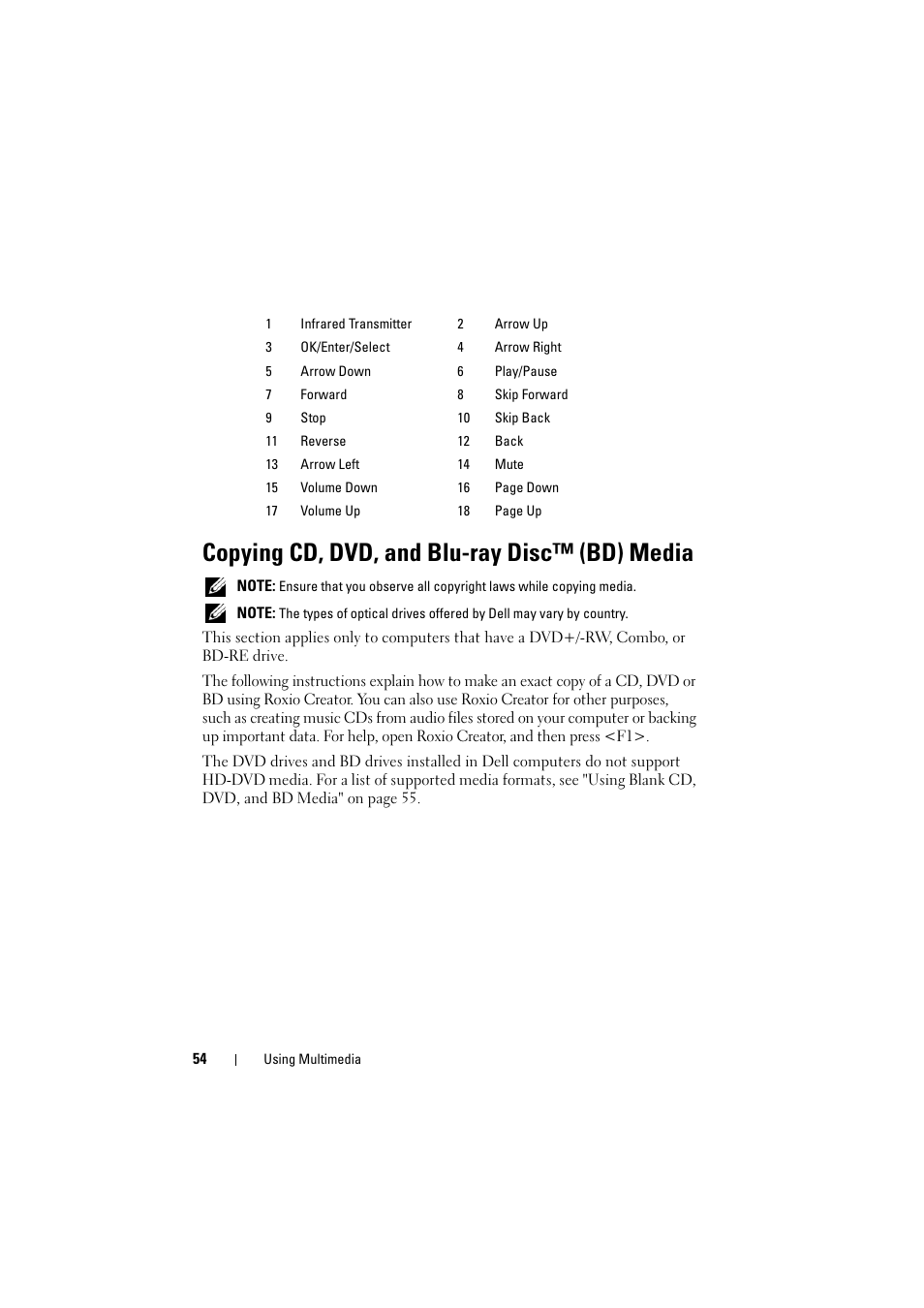 Copying cd, dvd, and blu-ray disc™ (bd) media | Dell Inspiron 1526 (Late 2007) User Manual | Page 54 / 206