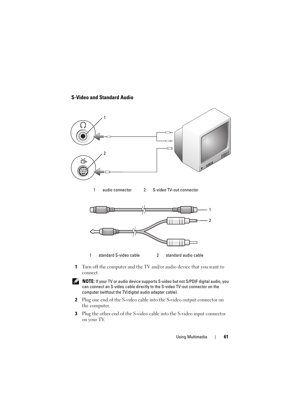 S-video and standard audio | Dell Inspiron 1526 (Late 2007) User Manual | Page 61 / 206