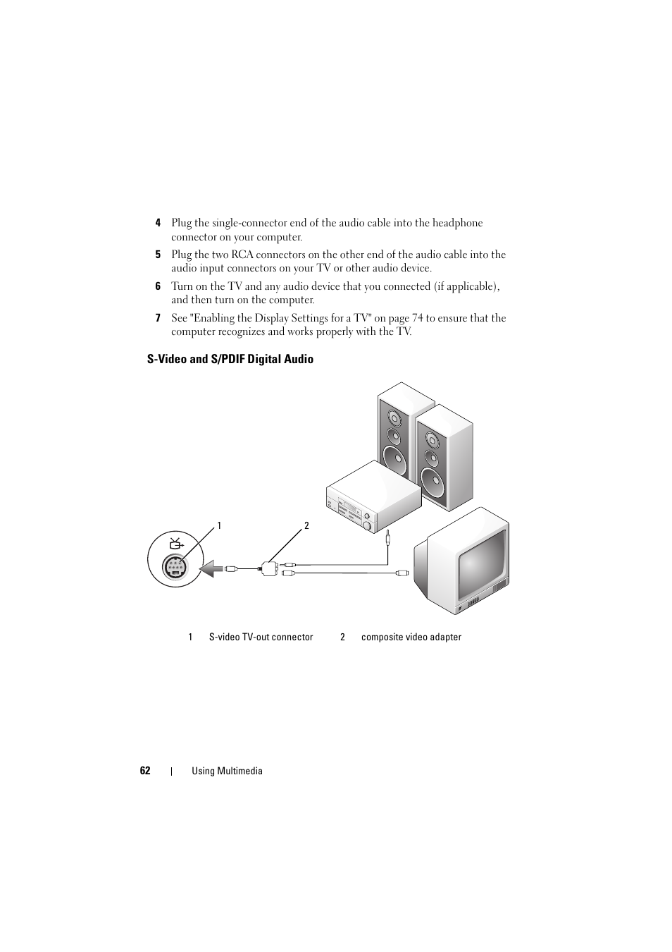 S-video and s/pdif digital audio | Dell Inspiron 1526 (Late 2007) User Manual | Page 62 / 206