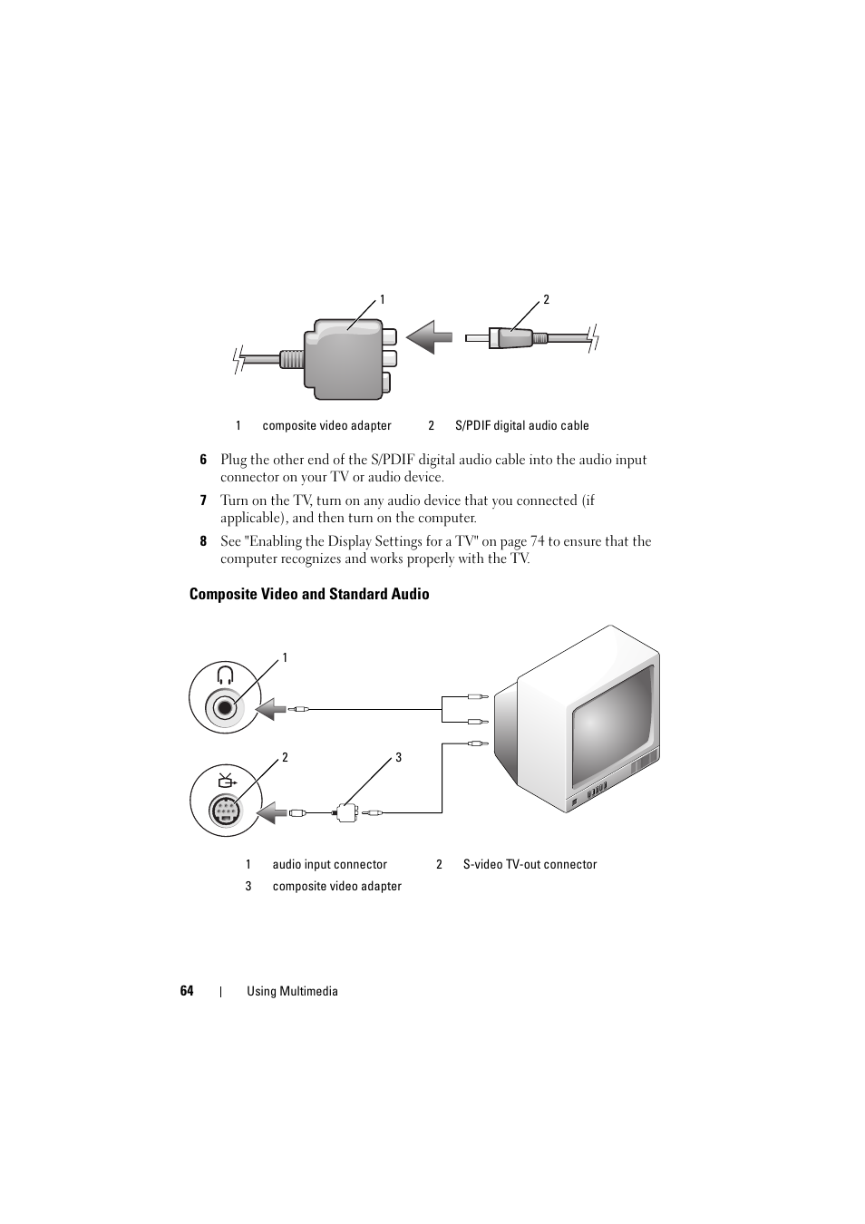Composite video and standard audio | Dell Inspiron 1526 (Late 2007) User Manual | Page 64 / 206