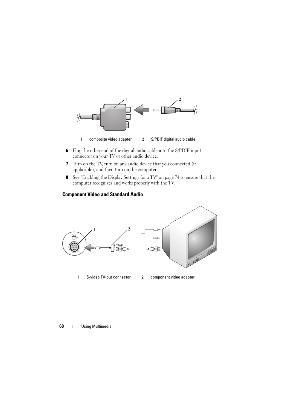 Component video and standard audio | Dell Inspiron 1526 (Late 2007) User Manual | Page 68 / 206