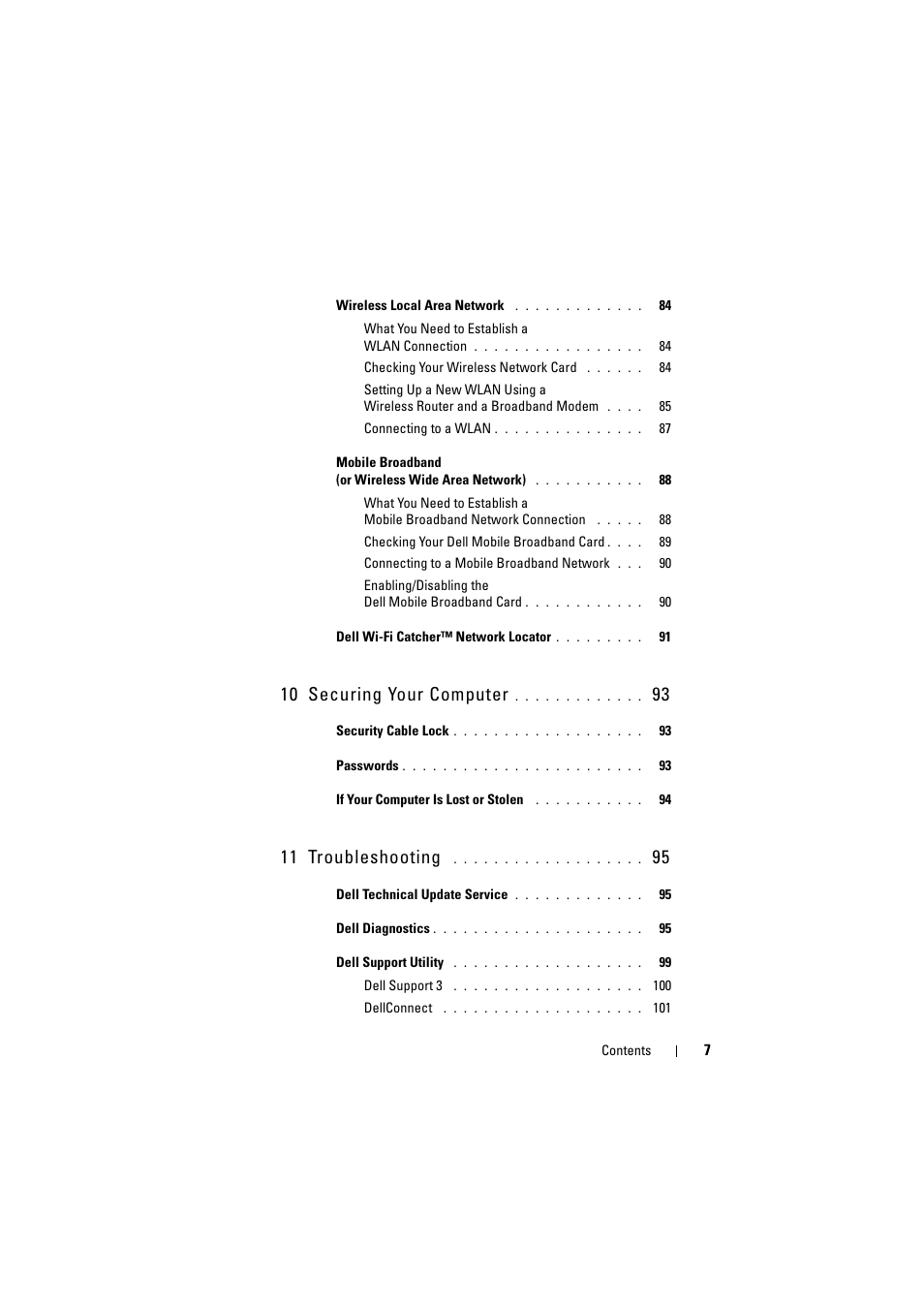 10 securing your computer, 11 troubleshooting | Dell Inspiron 1526 (Late 2007) User Manual | Page 7 / 206