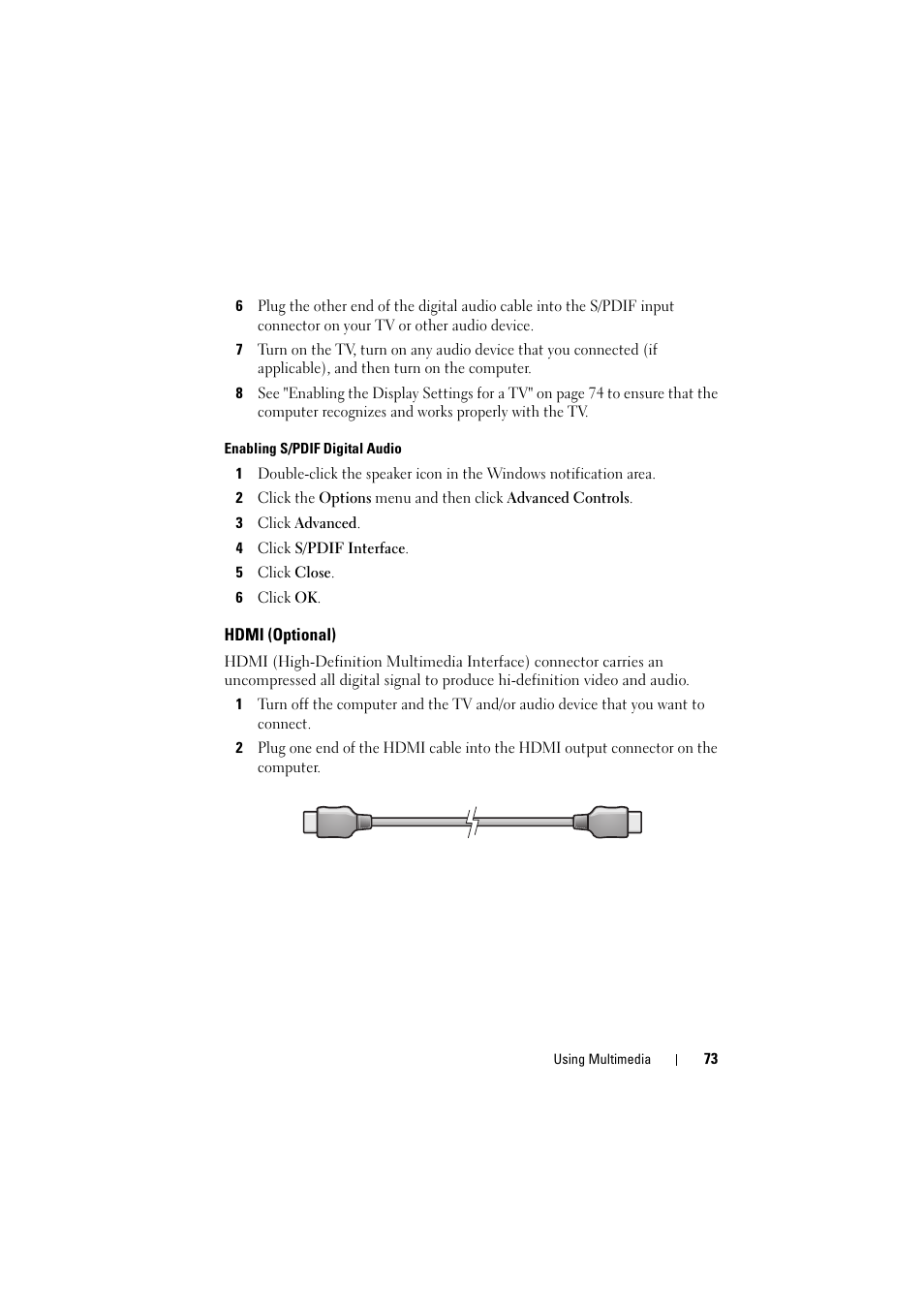 Hdmi (optional) | Dell Inspiron 1526 (Late 2007) User Manual | Page 73 / 206